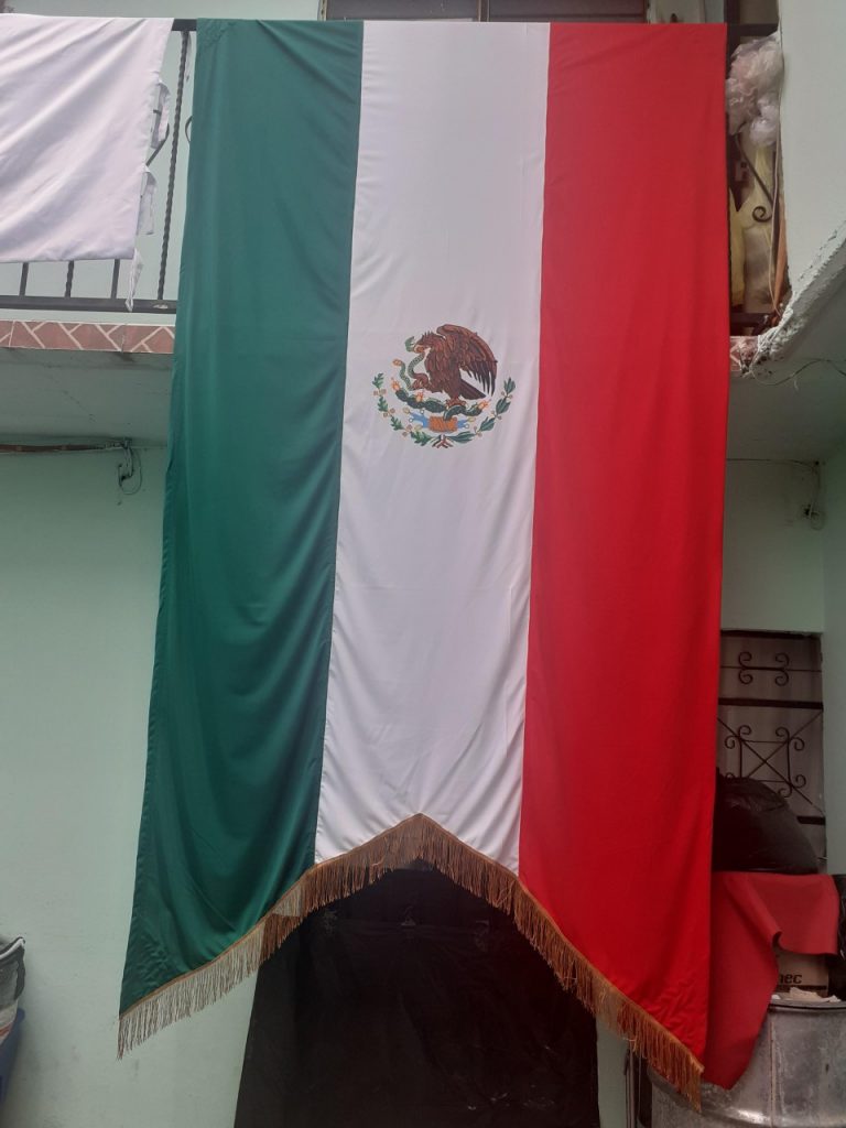 pendón con v invertida con fleco y escudo